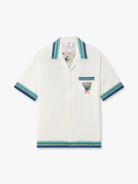 CASABLANCA White Casa Kaspia New York Club Icon Short Sleeve Silk Shirt