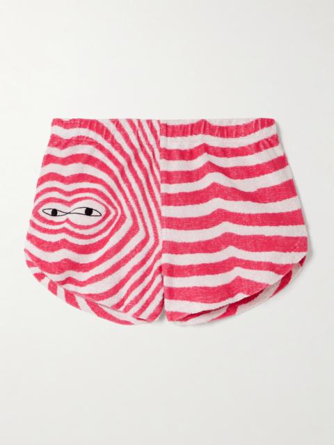 The Elder Statesman Embroidered Striped Cotton-terry Shorts