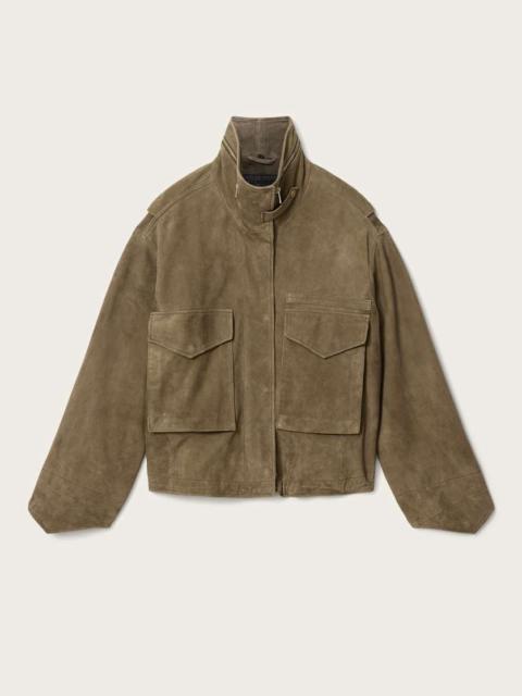 ALLSAINTS CLAY FUNNEL NECK SUEDE CROPPED JACKET