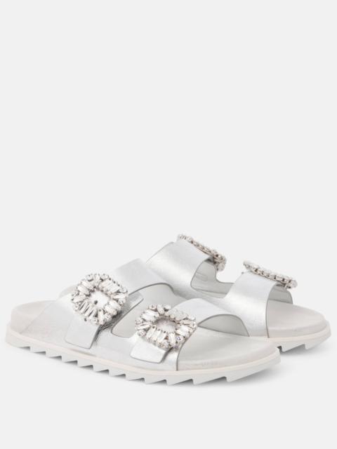 Roger Vivier Crystal-embellished metallic leather slides