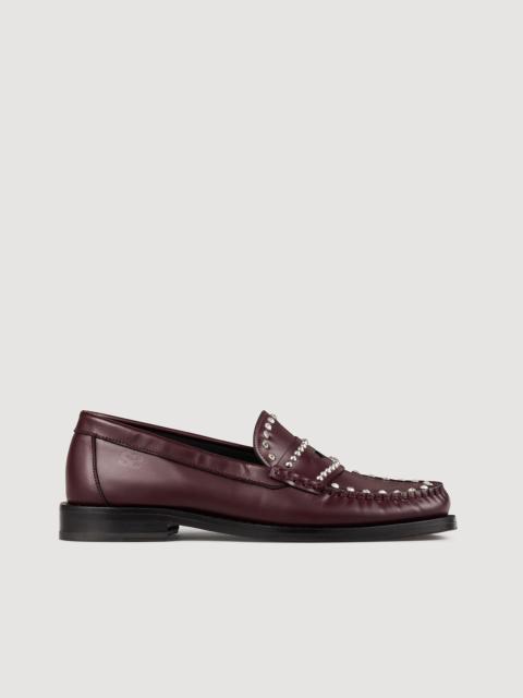 Sandro RHINESTONE STUDDED LEATHER LOAFERS