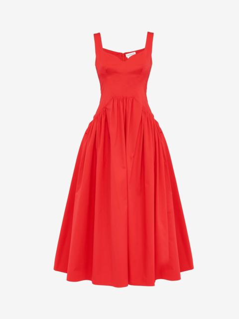 Women's Sweetheart Neckline Midi Dress in Lust Red