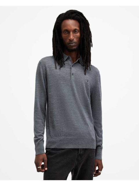 ALLSAINTS MODE MERINO LONG SLEEVE RAMSKULL POLO SHIRT