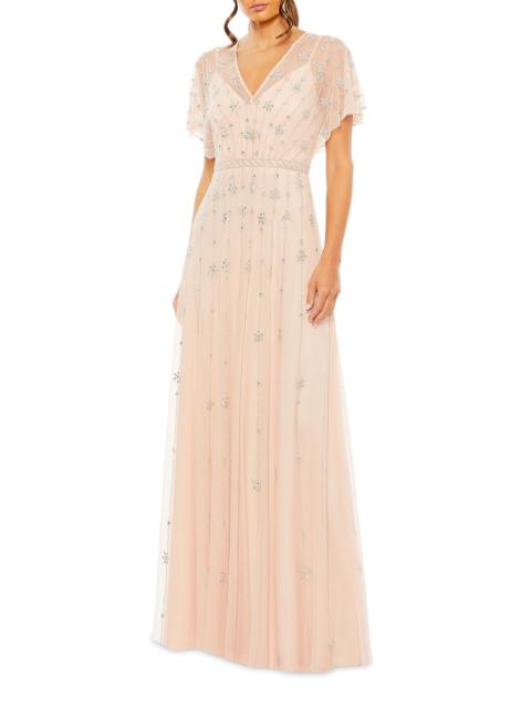 MAC DUGGAL Women's Crystal-Embellished Flutter-Sleeve A-Line Gown - Rose