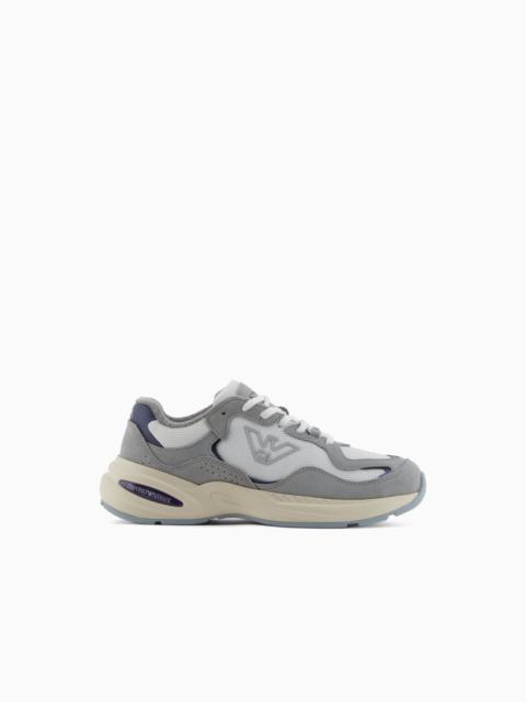 EMPORIO ARMANI MESH SNEAKERS WITH SUEDE DETAILS AND AN EAGLE LOGO