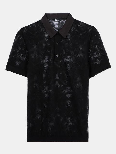 The Kooples BLACK LACE-EFFECT KNIT POLO SHIRT