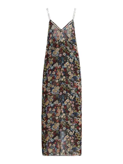 KHAITE Taja Floral Silk-Chiffon Maxi Dress black