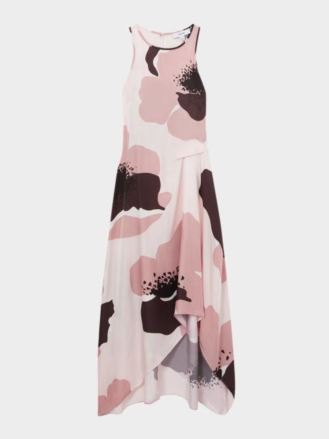 REISS Michalie Draped High-Low Satin Midi Dress