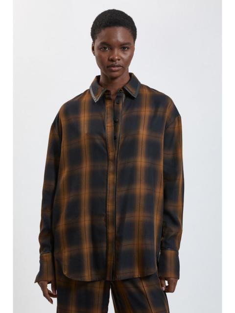 KAREN MILLEN Petite Check PU Trim Detail Collared Shirt