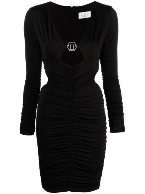 logo-plaque ruched minidress