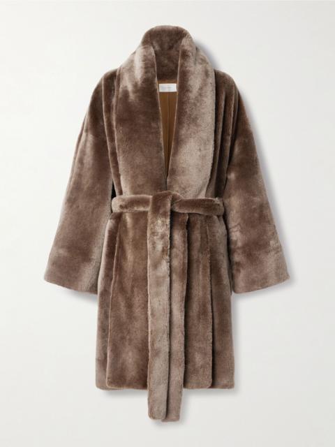 The Row Lucja oversized belted shearling coat Brown