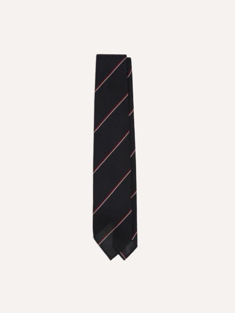 Drake's Navy and Red Double Stripe Hand Rolled Silk Grenadine Tie