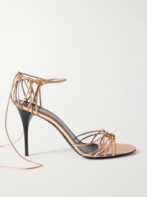 SAINT LAURENT Babylone Cassandre-embellished knotted metallic leather sandals Rose gold