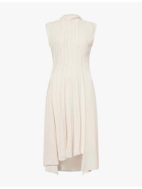Victoria Beckham Pleated Sleeveless Crepe Midi Dress
