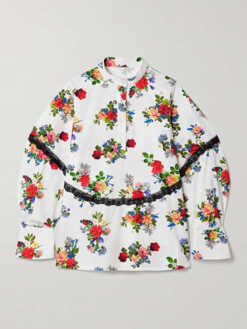 KIKA VARGAS MJ lace-trimmed floral-print cotton-poplin top Multi