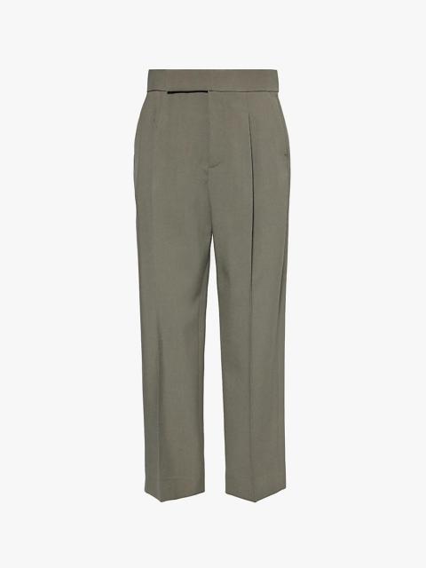 Pleat-front straight-leg wool trousers