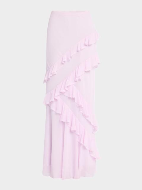 LoveShackFancy Mitnessa Asymmetric Ruffle Maxi Skirt