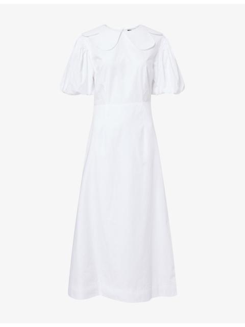 Simone Rocha Puff-Sleeve Petal-Collar Cotton Midi Dress