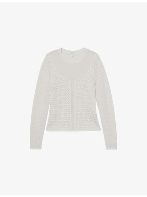 REISS Bella Pointelle-Detail Knitted Top