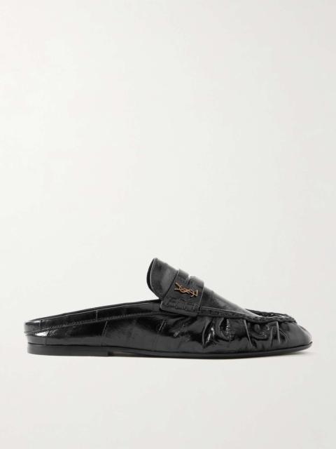 SAINT LAURENT Le Loafer glossed-eel slippers Black