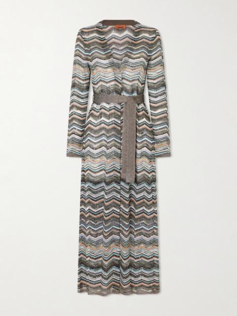 Missoni Striped Belted Crochet-knit Cardigan