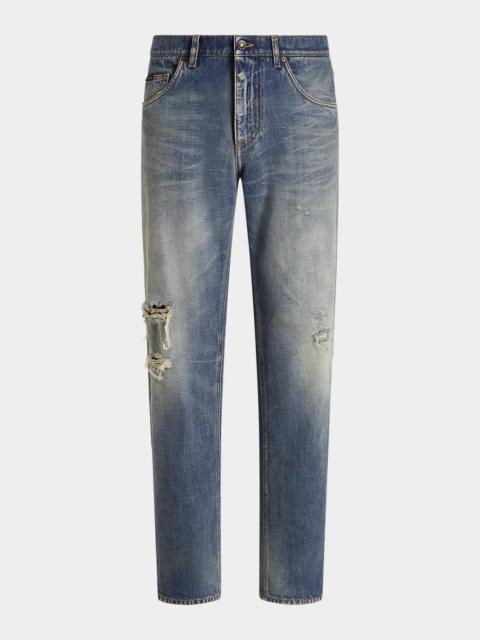 Dolce & Gabbana Men's Knee-Rip Straight-Leg Jeans
