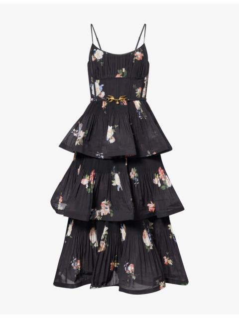 Zimmermann Pleated Tiered Woven Midi Dress