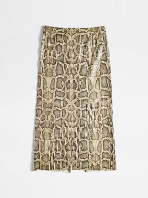 Tod's MIDI-SKIRT IN REPTILE PRINT LEATHER - BEIGE, BLACK