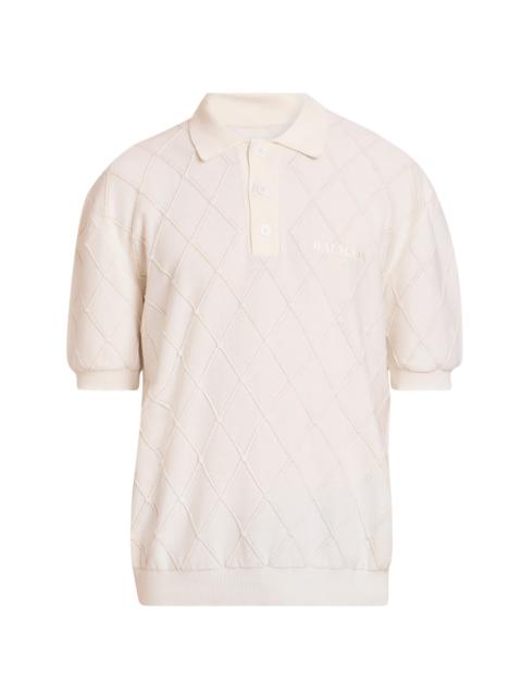 Balmain Men's Quilted Logo Cotton Polo Shirt - Blanc