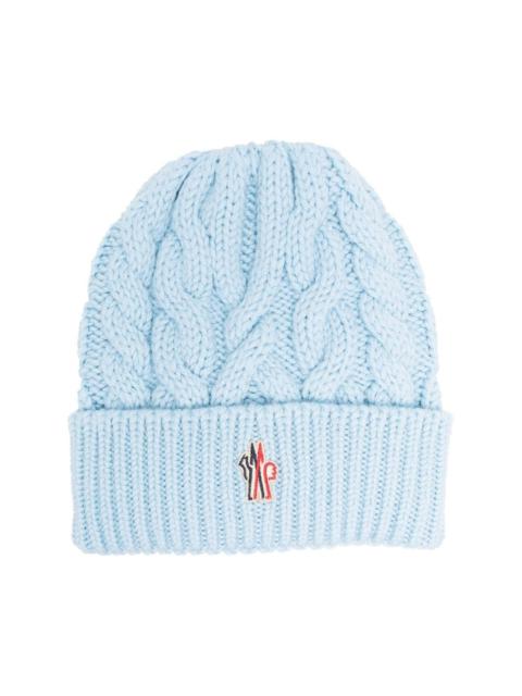embroidered-logo cable knit beanie