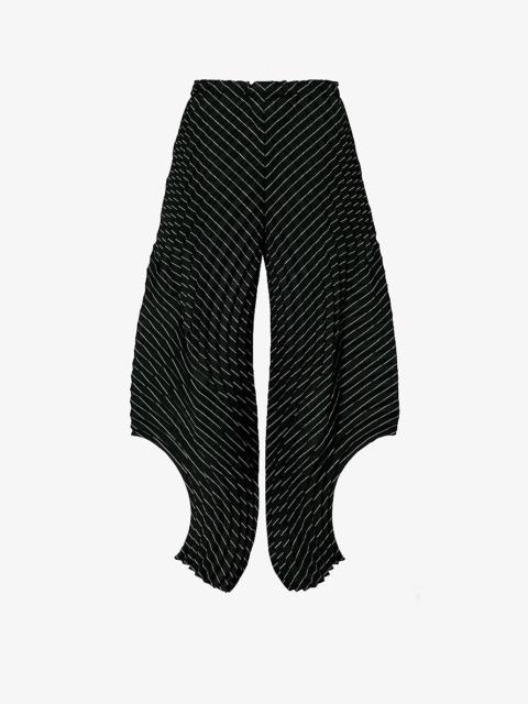 Curved pleated tapered-leg wool-blend trousers