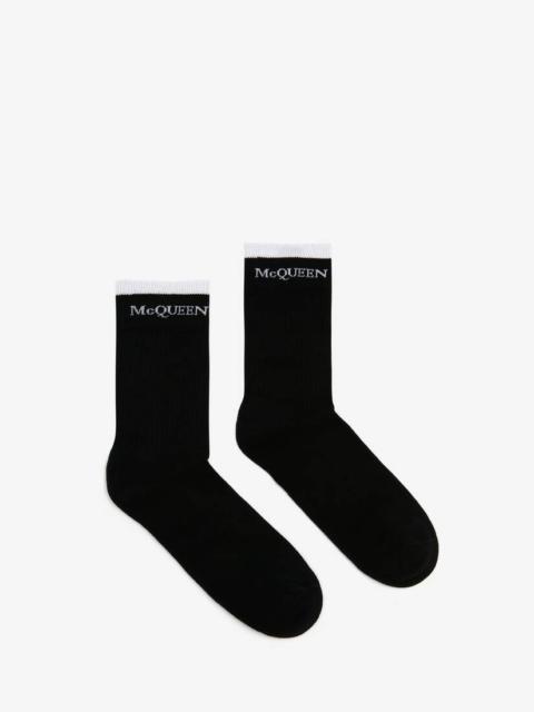 Alexander McQueen Men's Reversible Skull Logo Socks in Black/white