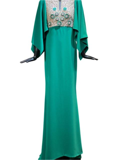 REEM ACRA BEADED CREPE GOWN AND CAPE