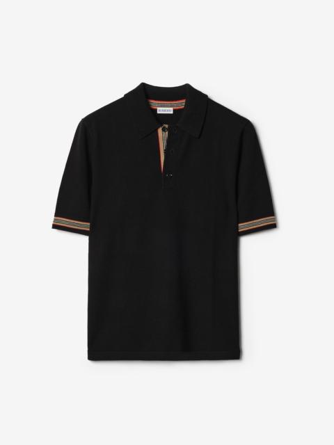 Burberry Icon Stripe Trim Wool Polo Shirt