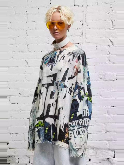 R13 DISTRESSED OVERSIZED PULLOVER - 11 SPRING GRAFFITI