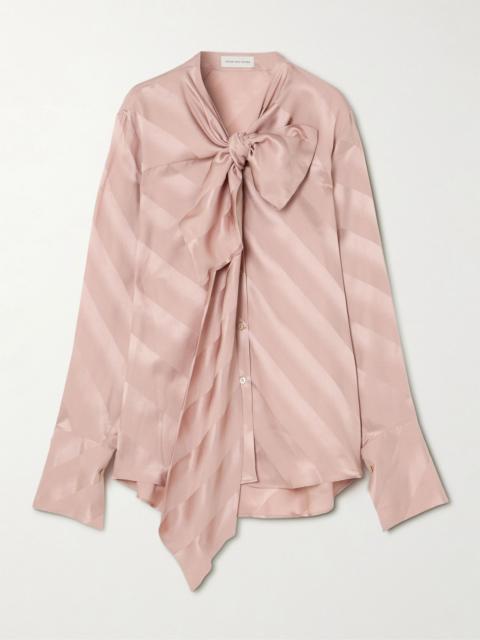 Dries Van Noten Striped silk-satin pussy-blow blouse Pink