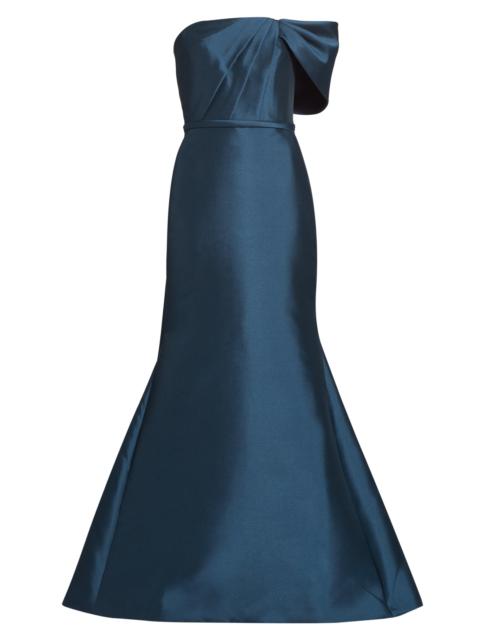 AMSALE Women's Pleated Taffeta Strapless Gown - French Blue