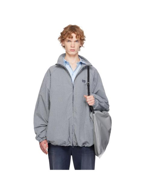 BALENCIAGA Blue & Beige Cotton Linen Check Zip-Up Jacket