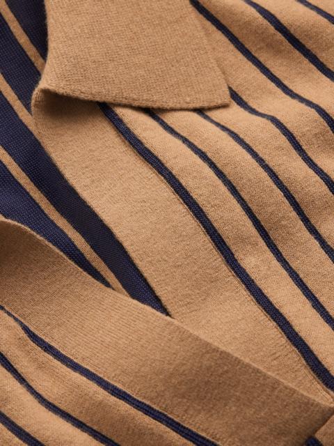 BODEN Jacquard Knitted T-Shirt-Camel, Navy Stripe