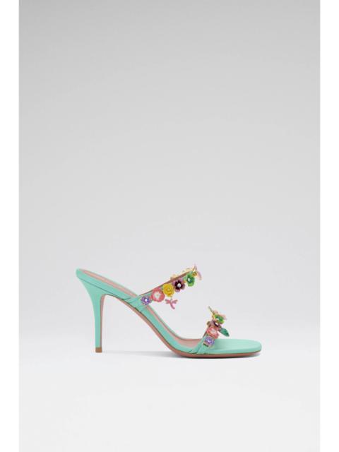 Amina Muaddi VITTORIA SLIPPER 90 MINT SATIN AND MULTICOLOR ENAMEL FLOWERS