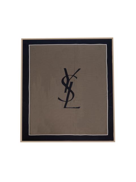 SAINT LAURENT Cassandre Striped Silk Charmeuse Scarf grey