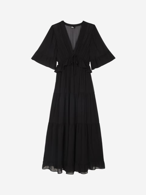 The Kooples BLACK RUFFLED MAXI DRESS