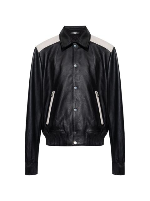 logo-embroidered leather jacket