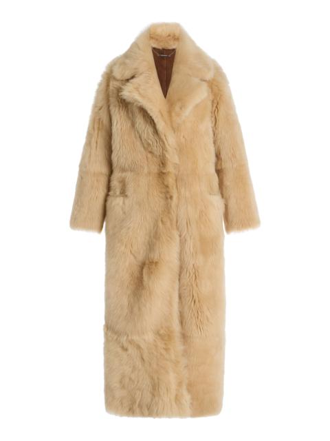 NOUR HAMMOUR Evita Long Shearling Coat ivory