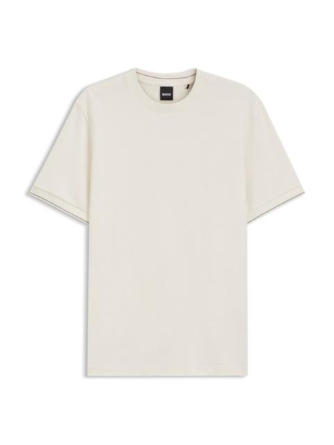 BOSS STRUCTURED COTTON T-SHIRT WITH CUFF STRIPES