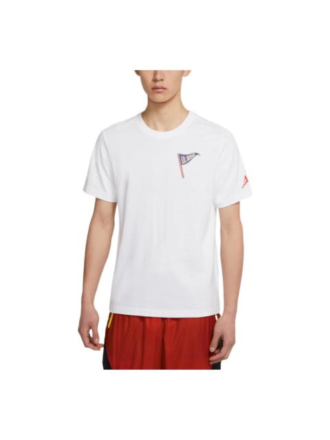 Air Jordan Aj23 Varsity Cotton Round Neck Back Alphabet Pullover Short Sleeve White DQ6075-100