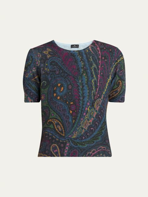 Etro Short-Sleeve Knit Paisley Sweater