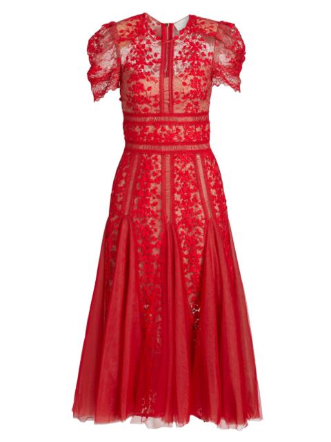 BRONX BANCO Women's Megan Lace Short-Sleeve Midi-Dress - Red