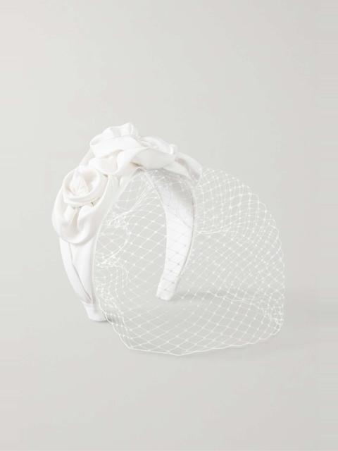 Tripled Rosette mesh-trimmed silk-faille headband