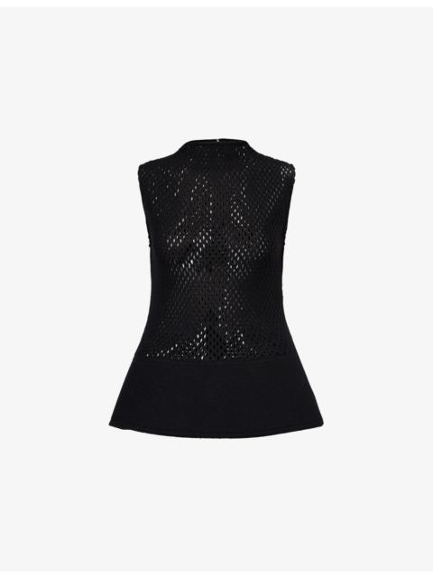 Alaïa Ruffled-Hem Sleeveless Wool-Blend Top